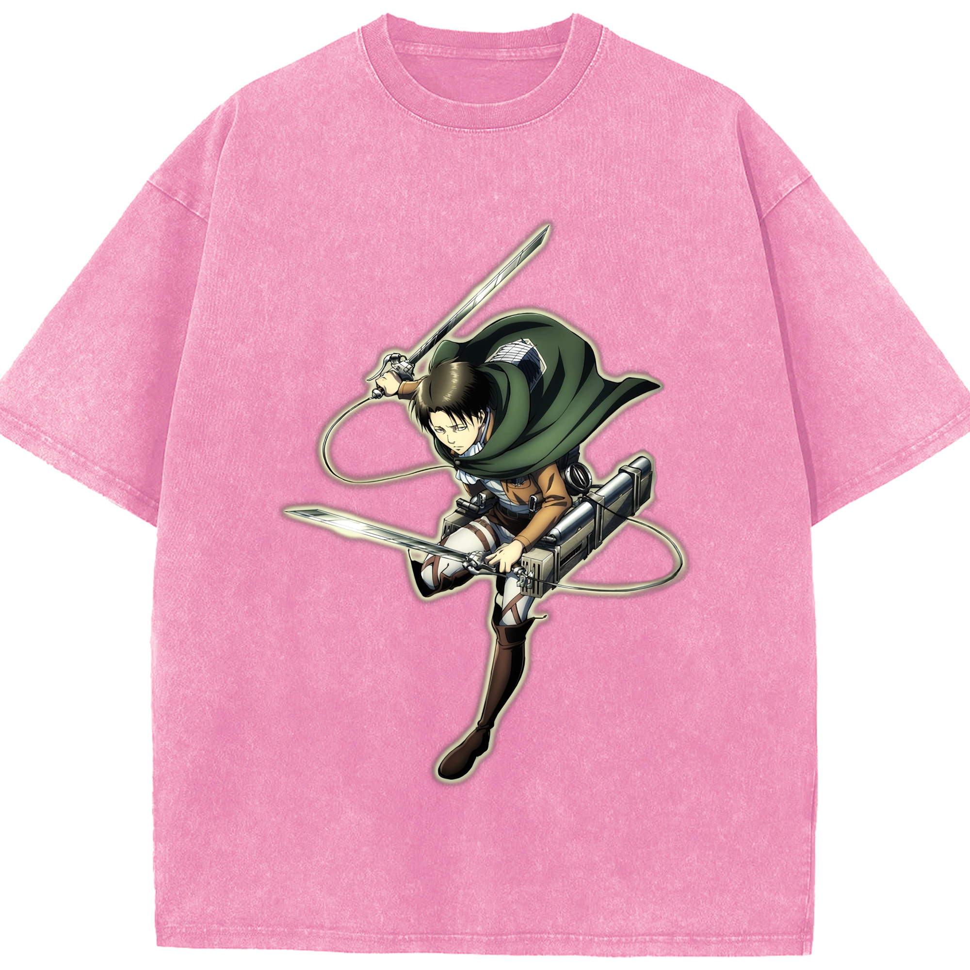 （画像用） 進撃の巨人 リヴァイ·アッカーマン Attack on Titan Levi Ackerman 綿100% ヴィンテージ風 半袖Tシャツ（フロントプリント）